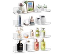 AMEITECH Lot de 4 étagères flottantes transparentes à fixer au mur, 38 cm, en acrylique pour rangement mural, bibliothèque pour enfants, étagères suspendues en acrylique pour chambre à coucher