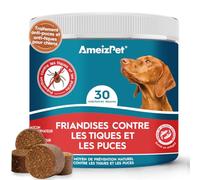 AmeizPet Anti-Puces & Tiques Friandises pour Chiens, 30 Unités, 67,5g | Formule Naturelle, Complément Quotidien, Soin Peau & Pelage, Toutes Tailles