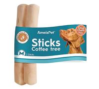 AmeizPet Bois De Cafeier Chien Jouet Indestructible, Os Chien à Macher, Stick a Macher pour Chiens, Naturel Durable Os en Bois Taille M Pack De 2 Bâtons
