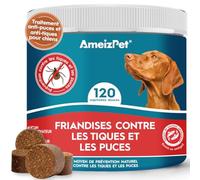 AmeizPet Cachet Chien Anti Puces Et Tiques Comprimés, Anti-Puces Chien Anti-Tique Prévention des Puces pour Chiots Et Chiens Adultes, Enzymes Digestives, 120 Friandises, 270g (9.5 Oz)