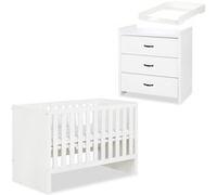 AMELIA Ensemble bébé commode à langer et lit évolutif 120X60 Blanc Bois G