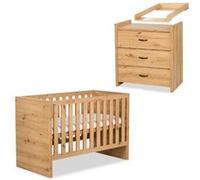 AMELIA Ensemble bébé commode à langer et lit évolutif 120X60 Chêne Bois G