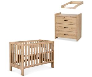 AMELIA II Ensemble bébé lit 120x60 + commode à langer Chêne sans tiroir | Un couchage évolutif et un espace de change fonctionnel pour accompagner la croissance de l'enfant et organiser ses affaires.
