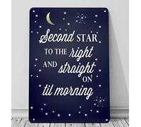 AMELIA SHARPE Plaque en métal vintage Peter Pan, The Second Star on The Right Home Bar Pub 30,5 x 20,3 cm