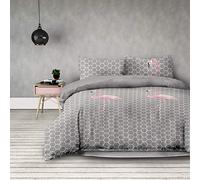 AmeliaHome 2 parures de lit 4 pièces 155 x 220 cm avec 2 taies d'oreiller 80 x 80 cm - Motif géométrique - en Microfibre - Fermeture éclair - Collection Basic - Flamingo - Gris Clair et Rose