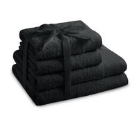 AmeliaHome Amari Lot de 2 serviettes de toilette 50 x 100 cm et 2 serviettes de bain 70 x 140 cm 100 % coton Qualité absorbante Noir
