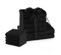 AmeliaHome Amari Lot de 4 Serviettes de Toilette Noir 30 x 50 cm 4 Serviettes de Toilette 50 x 100 cm et 2 Serviettes de Douche 70 x 140 cm 100% Coton Absorbant