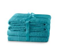 AmeliaHome Amari Lot de 4 Serviettes de Toilette Turquoise 50 x 100 cm et 2 Serviettes de Bain 70 x 140 cm 100% Coton Qualité absorbante