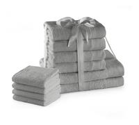 AmeliaHome Amari Lot de 4 Serviettes d'invité 30 x 50 cm, 4 Serviettes de Toilette 50 x 100 cm et 2 Serviettes de Bain 70 x 140 cm 100% Coton Qualité absorbante Argenté/Gris