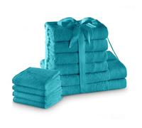 AmeliaHome Amari Lot de 4 Serviettes d'invité 30 x 50 cm, 4 Serviettes de Toilette 50 x 100 cm et 2 Serviettes de Douche 70 x 140 cm 100% Coton de qualité absorbante Turquoise