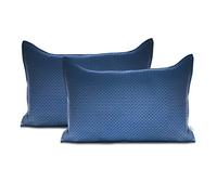 AmeliaHome Carmen Lot de 2 taies d'oreiller 50 x 70 cm Bleu foncé Fermeture hôtel en Relief satiné Mat