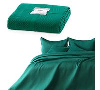 AmeliaHome Couvre-lit 170 x 210 cm Vert foncé Couvre-lit Double Face gaufré Mat satiné Carmen