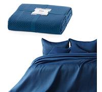 AmeliaHome Couvre-lit 240 x 260 cm Bleu foncé jeté de lit Double Face gaufré Mat Satin Carmen