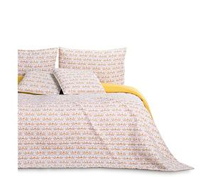 AmeliaHome Couvre-lit 240 x 260 cm Double Face Facile d'entretien matelassé Motif Plantes folkloriques Jaune Blanc Orange folky