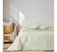 AmeliaHome Couvre-lit avec Pompons 170 x 210 cm - Couvre-lit Double Face - Matelassage ultrasonique - Polyester - Crème