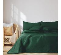 AmeliaHome Couvre-lit avec Pompons 220 x 240 cm - Couvre-lit matelassé ultrasonique - Polyester - Vert foncé