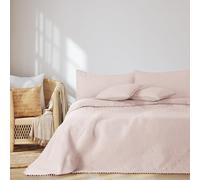 AmeliaHome Couvre-lit avec Pompons 240 x 260 cm - Couvre-lit matelassé ultrasonique - Polyester Meadore Rose poudré