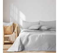 AmeliaHome Couvre-lit avec Pompons 260 x 280 cm - Couvre-lit matelassé ultrasonique - en Polyester - Argenté