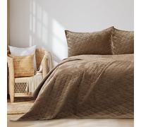 AmeliaHome Laila Velvet Couvre-lit Polyester Cappuccino 200 x 220 cm