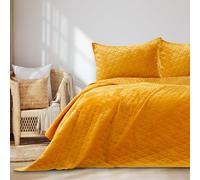 AmeliaHome Laila Velvet Couvre-lit Polyester Jaune Miel 260 x 280 cm