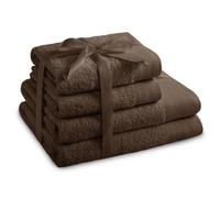 AmeliaHome Lot de 2 Serviettes de Toilette Marron 50 x 100 cm et 2 Serviettes de Bain 70 x 140 cm 100% Coton Absorbant Chocolat Amari