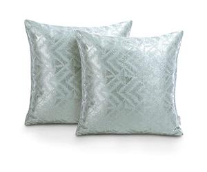 AmeliaHome Lot de 2 taies d'oreiller 45 x 45 cm avec Fermeture éclair géométrique Glamour Velvet Navia Menthe Argent