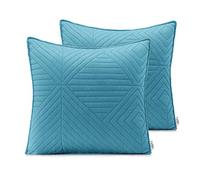 AmeliaHome Lot de 2 taies d'oreiller 45 x 45 cm Bleu Gris