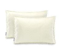 AmeliaHome Lot de 2 taies d'oreiller avec Pompons surpiqûre ultrasonique des Deux côtés 50 x 70 cm