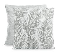 AmeliaHome Lot de 2 taies d'oreiller Double Face avec surpiqûre ultrasonique 45 x 45 cm Motif végétal Gris Blanc Tropical Bonaire