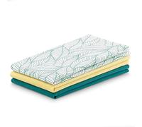 AmeliaHome Lot de 3 torchons de Cuisine en Coton 50 x 70 cm Motif Feuilles Turquoise Jaune