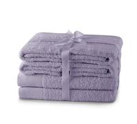 AmeliaHome Lot de 4 Serviettes de Toilette 50 x 100 cm et 2 Serviettes de Bain 70 x 140 cm 100% Coton Absorbant Violet Amari