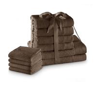 AmeliaHome Lot de 4 Serviettes de Toilette Marron 30 x 50 cm, 4 Serviettes de 50 x 100 cm et 2 Serviettes de Bain 70 x 140 cm, 100% Coton de qualité absorbante, Chocolat Amari