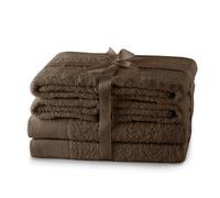 AmeliaHome Lot de 4 Serviettes de Toilette Marron 50 x 100 cm et 2 Serviettes de Bain 70 x 140 cm 100% Coton Absorbant Chocolat Amari