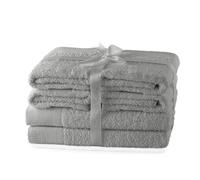 AmeliaHome Lot de 4 Serviettes en Acier 50 x 100 cm et 2 Serviettes de Bain 70 x 140 cm 100% Coton Absorbant qualité Argent Gris Amari