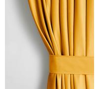 AmeliaHome Lot de Rideaux H 245 x l 140 cm avec embrasses 54 x 10 cm - Aspect Velours Jaune Moutarde - 1 pièce - Ruban fronceur à Bande ondulée - en Velours Semi-occultant - Décoration de fenêtre -