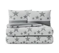AmeliaHome Parure de lit 3 pièces 200 x 200 cm avec 2 taies d'oreiller 80 x 80 cm en Microfibre avec Fermeture éclair Motif étoiles Gris Anthracite