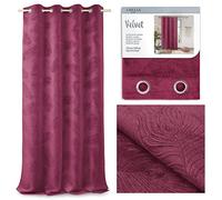 AmeliaHome Rideau à œillets Aspect Velours à Motifs 135 x 250 cm 1 pièce Rideau décoratif en Plumes de Paon Motif Paon Rouge vin