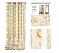 AmeliaHome Rideau Aspect Velours - 140 x 245 cm - 1 pièce - en Velours - Décoration de fenêtre - Motif Feuilles dorées - Blanc doré