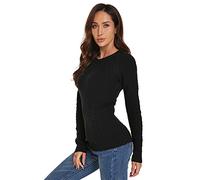 AmélieBoutik Pull à col rond et manches longues en tricot torsadé pour femme, noir, Taille XS