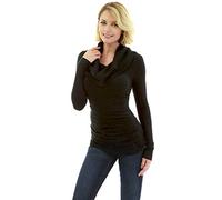AmélieBoutik Pull à col rond froncé pour femme - Noir - Taille XS
