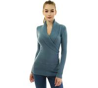 AmélieBoutik Pull à manches longues et col châle sexy pour femme Coupe ajustée, Turquoise grisâtre, Taille XS