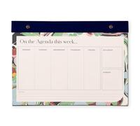 Amélin Archive Planificateur de bureau hebdomadaire de 20,3 x 27,9 cm avec 55 feuilles perforées, en-tête et dos en tissu bleu marine, reliure dorée, bloc-notes non daté avec section pour notes (oméga