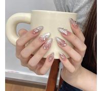 Amélioration des ongles avec des yeux de chat rose clair, ongles portés à la main Appuyez sur les faux ongles courts(Pink Long,Xs)