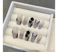 Amélioration des ongles noeud rose noir, camélia perle montagne camélia vernis à ongles fait main, diamant étincelant, et accessoires pour ongles (taille : L)