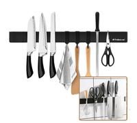 [Amélioré 50 cm] Barre magnétique Trhillsbrad pour couteau, 50 cm, porte-couteaux magnétique avec 3 crochets en acier inoxydable, barre à couteaux autocollante, noire, support mural sans perçage