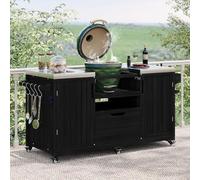 Améliorez la cuisine en plein air. Ilot de cuisine robuste en bois noir et acier inoxydable, parfait pour les grands œufs verts, dispose de tiroirs pour une expérience de barbecue ultime
