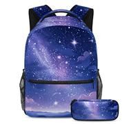 Améliorez l'expérience d'apprentissage de votre enfant, lot de 2 sacs d'école pour garçons, filles et adolescents, ciel étoilé violet, multicolore, B：29.4x20x40cm P：19x7.5x3.8cm, Sacs à dos de jour