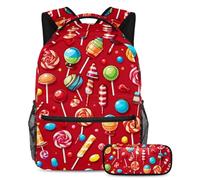 Améliorez l'expérience d'apprentissage de votre enfant, lot de 2 sacs d'école pour garçons, filles et adolescents, motif bonbons rouges, multicolore, B：29.4x20x40cm P：19x7.5x3.8cm, Sacs à dos de jour