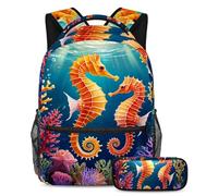 Améliorez l'expérience d'apprentissage de votre enfant, lot de 2 sacs d'école pour garçons, filles et adolescents, hippocampe mignon, multicolore, B：29.4x20x40cm P：19x7.5x3.8cm, Sacs à dos de jour