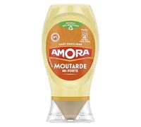 Améliorez vos plats avec Amora Moutarde Mi-Forte - Flacon Pratique 260g Savoureux Secret en Cuisine - Condiment Indispensable Marque renommée en Épicerie - Le Lot De 4